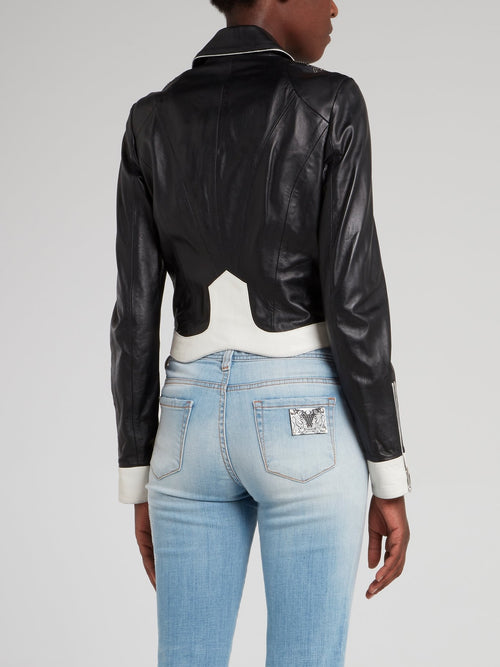 Black Contrast Studded Leather Jacket