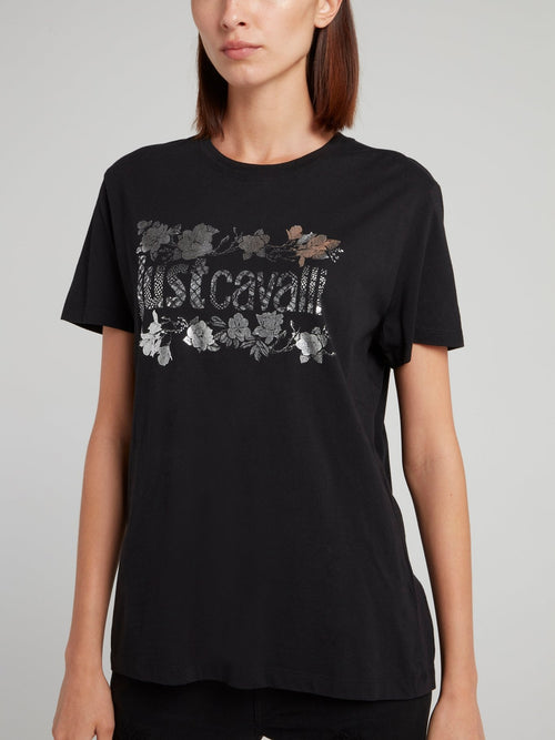 Black Foil Print T-Shirt
