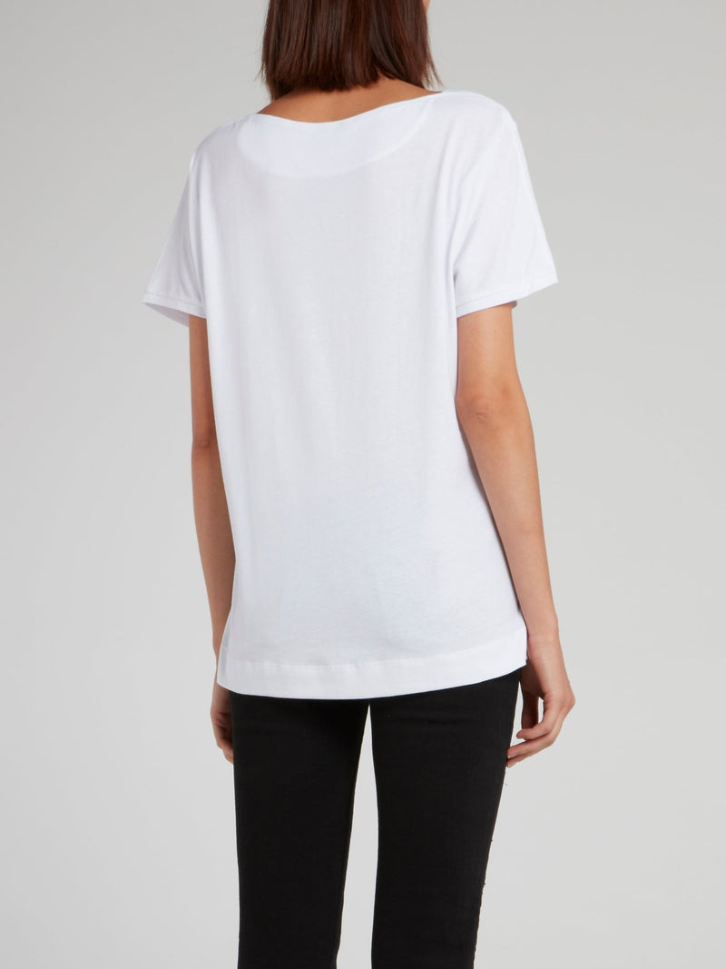 White Studded Chain Print T-Shirt