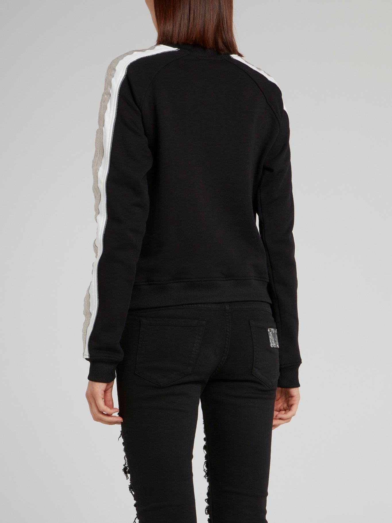 Black Sleeve Stripe Appliquéd Sweatshirt