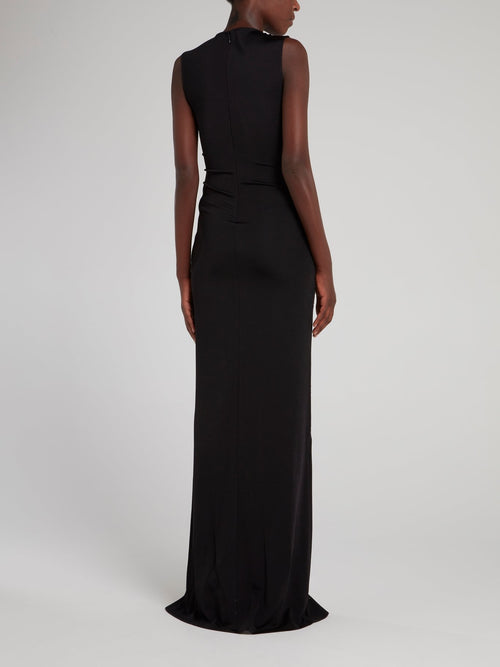 Black Geometric Studded Slit Dress