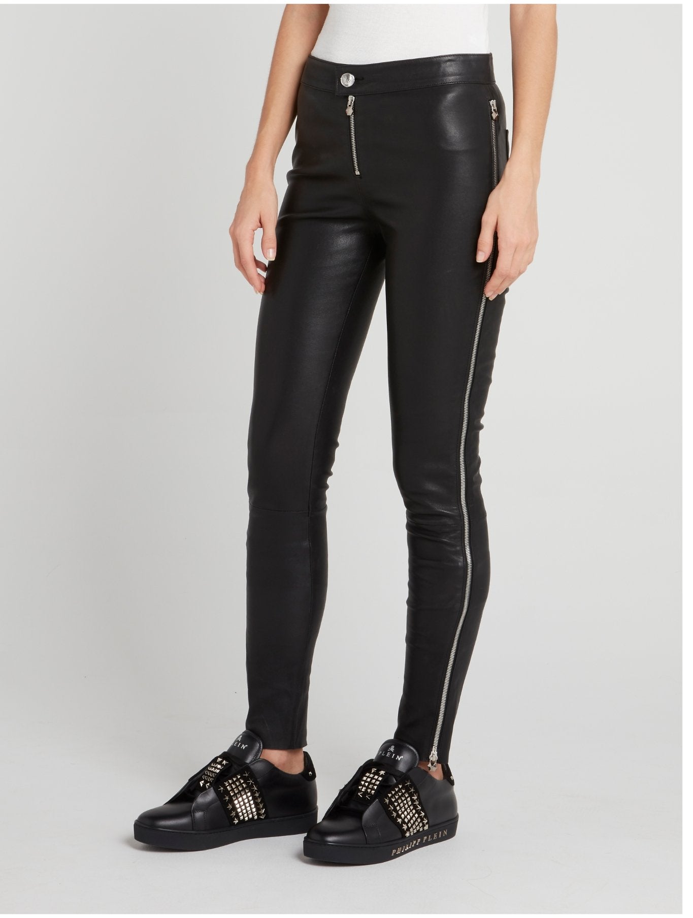 Side Zip Skinny Leather Trousers