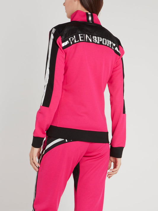 Розовая спортивная куртка с высоким воротником