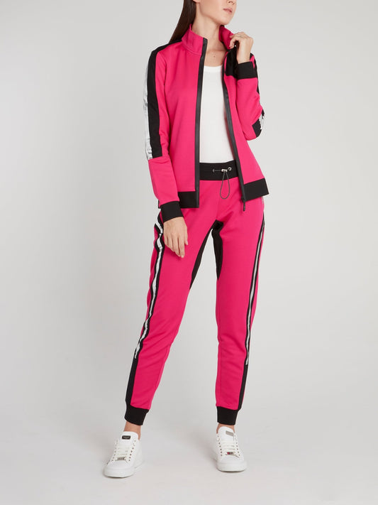 Розовая спортивная куртка с высоким воротником