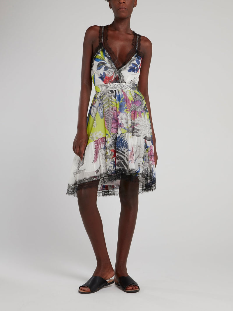 Lace Edge Tropical Mini Dress