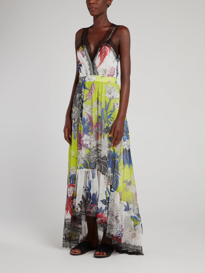 Green Lace Edge Tropical Maxi Dress Maison-B-More Global Store Green Lace Edge Tropical Maxi Dress Maison-B-More Global Store