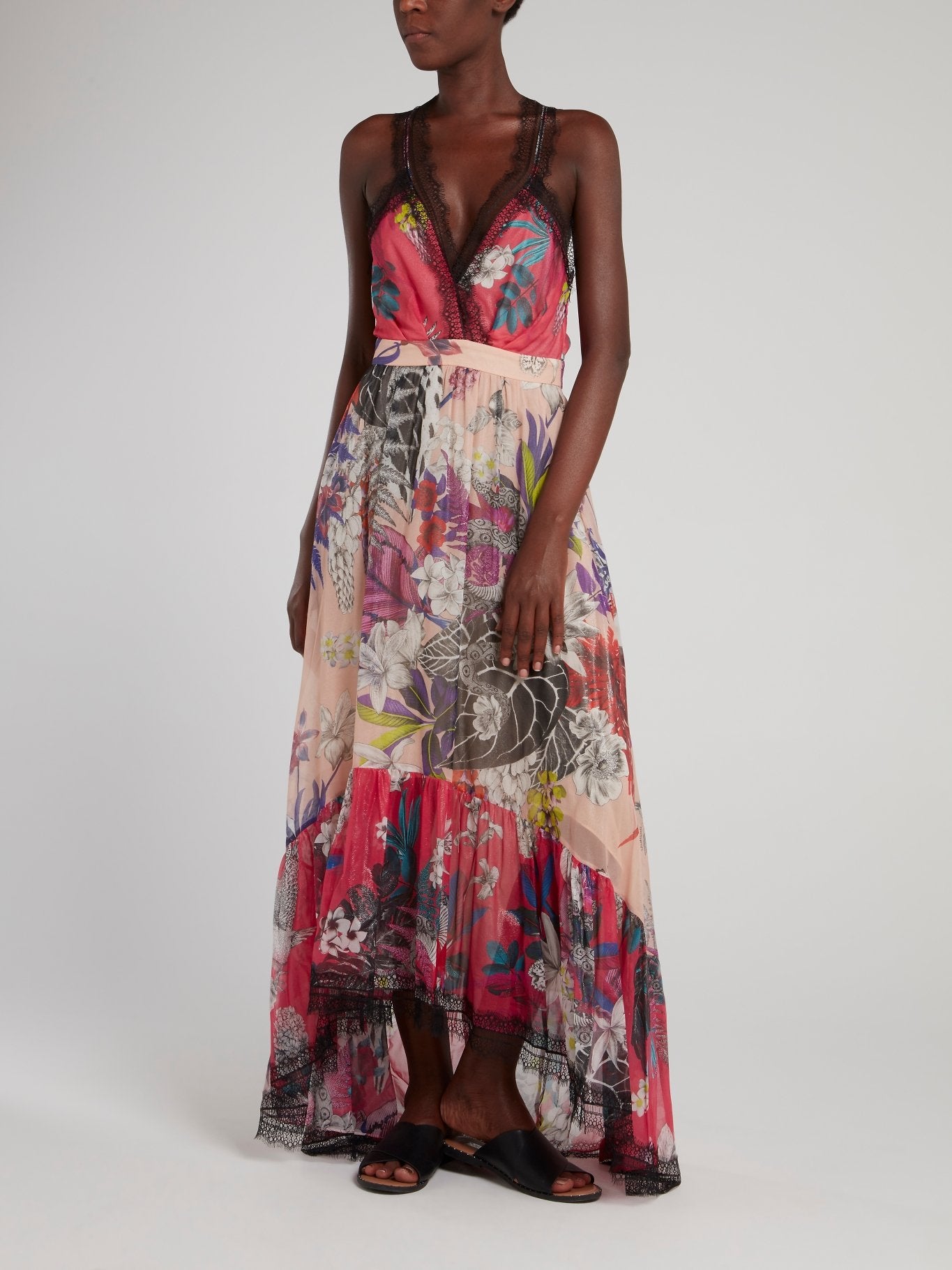 Lace Hem Tropical Maxi Dress