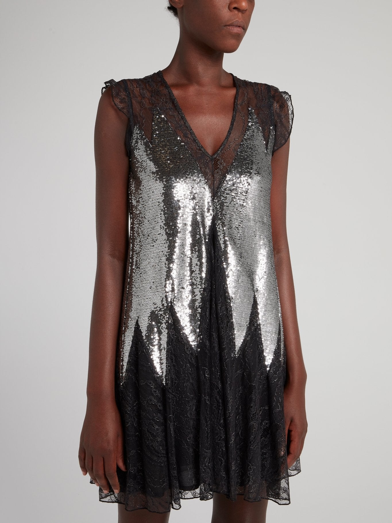 Metallic Sequin Lace Mini Dress