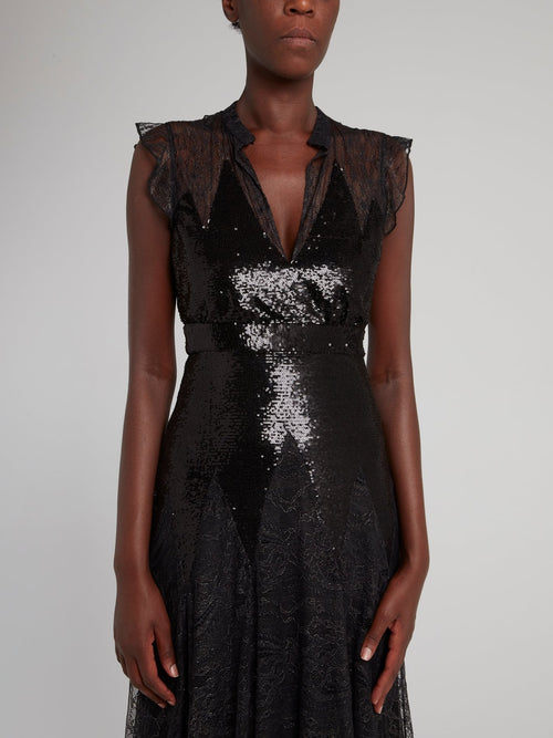 Metallic Sequin Lace Midi Dress