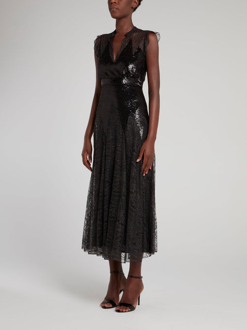 Metallic Sequin Lace Midi Dress