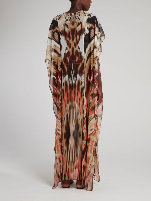 Brown Patterned Flounce Dress