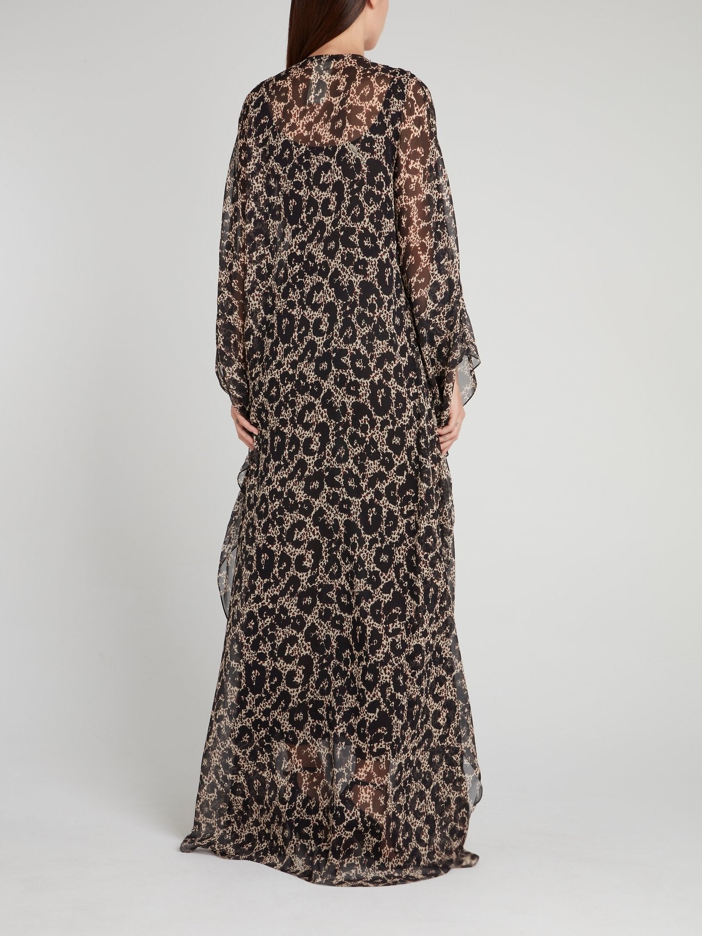 Black Sequin Neckline Leopard Maxi Dress