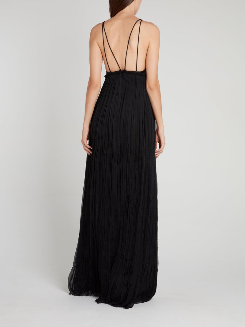 Black Sequin Bodice Pleated Maxi Dress