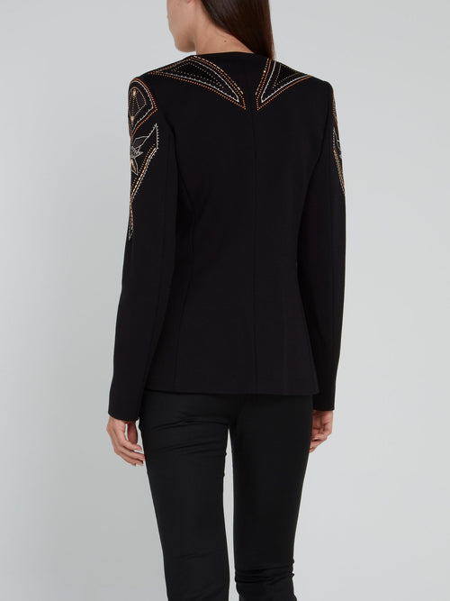 Черный пиджак с отделкой и геометрическим рисунком