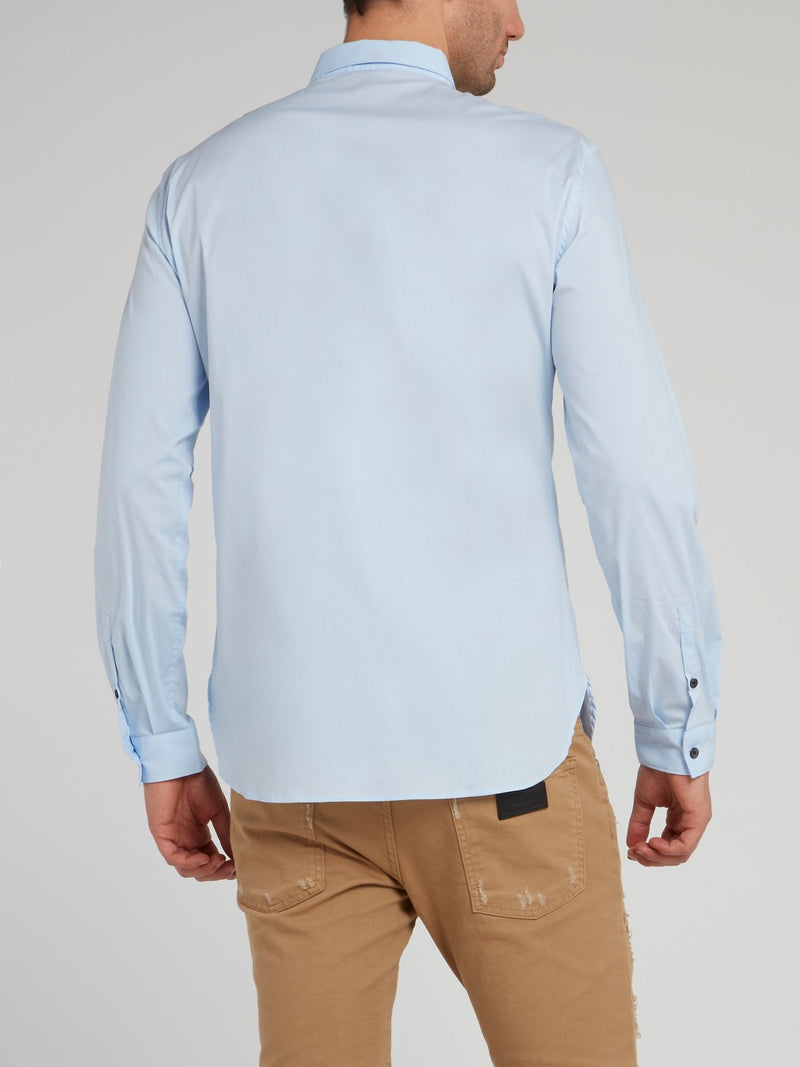 Blue Collar Tip Embellished Long Sleeve Shirt