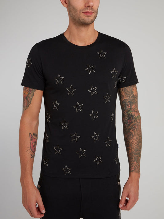 Черная футболка со звездами из страз