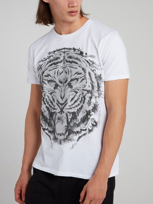 White Tiger Head Print T-Shirt