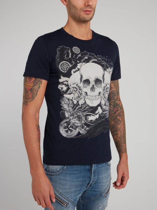 Темно-синяя футболка с изображением черепа