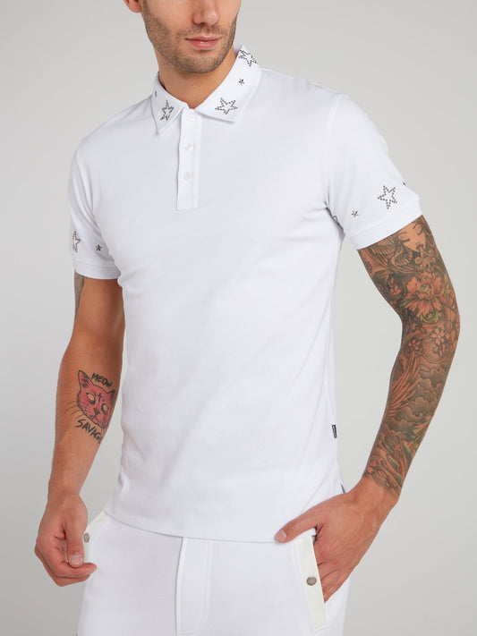 White Studded Star Polo Shirt
