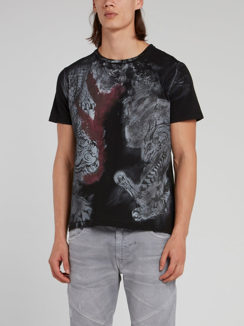 Black Charcoal Print T-Shirt