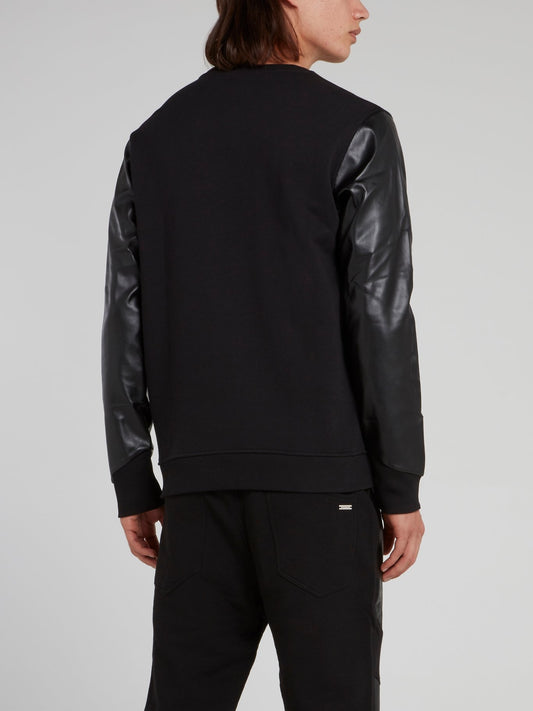 Black Leather Panel Sweatshirt
