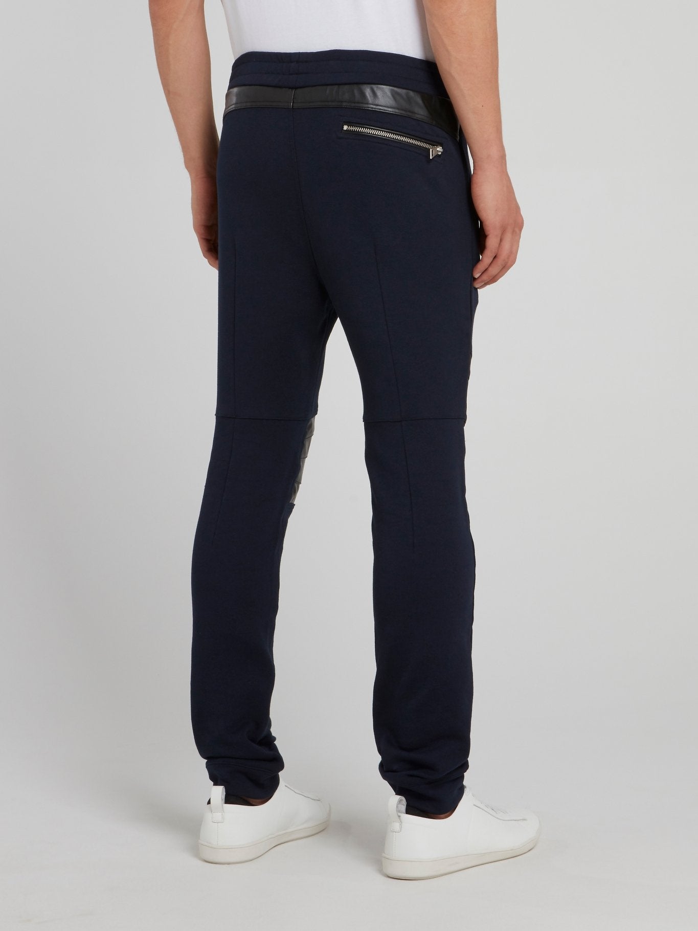 Navy Leather Knee Patch Trousers