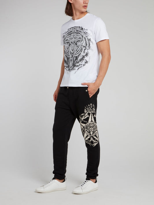 Black Printed Drawstring Trousers