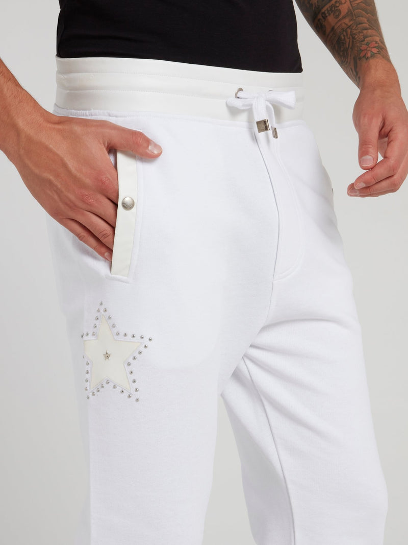 White Leather Panel Track Trousers