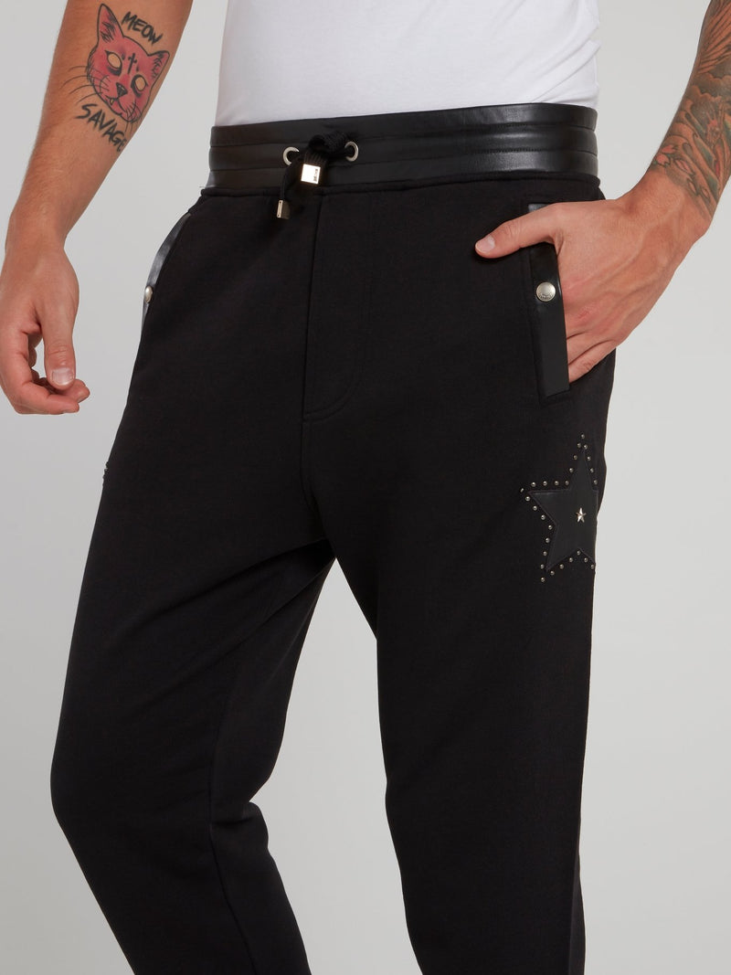 Black Leather Panel Track Trousers