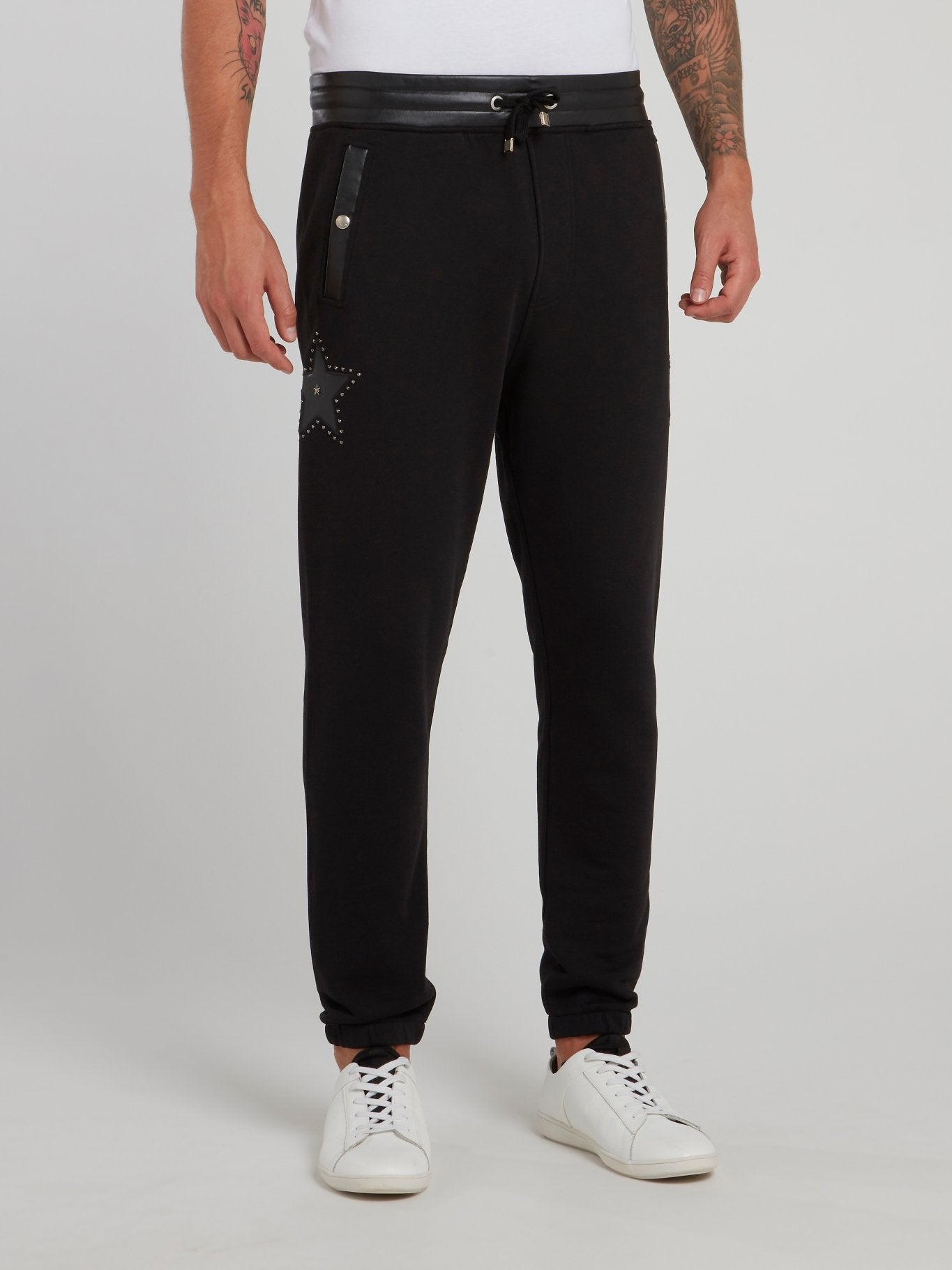 Черные спортивные брюки с кожаными вставками
