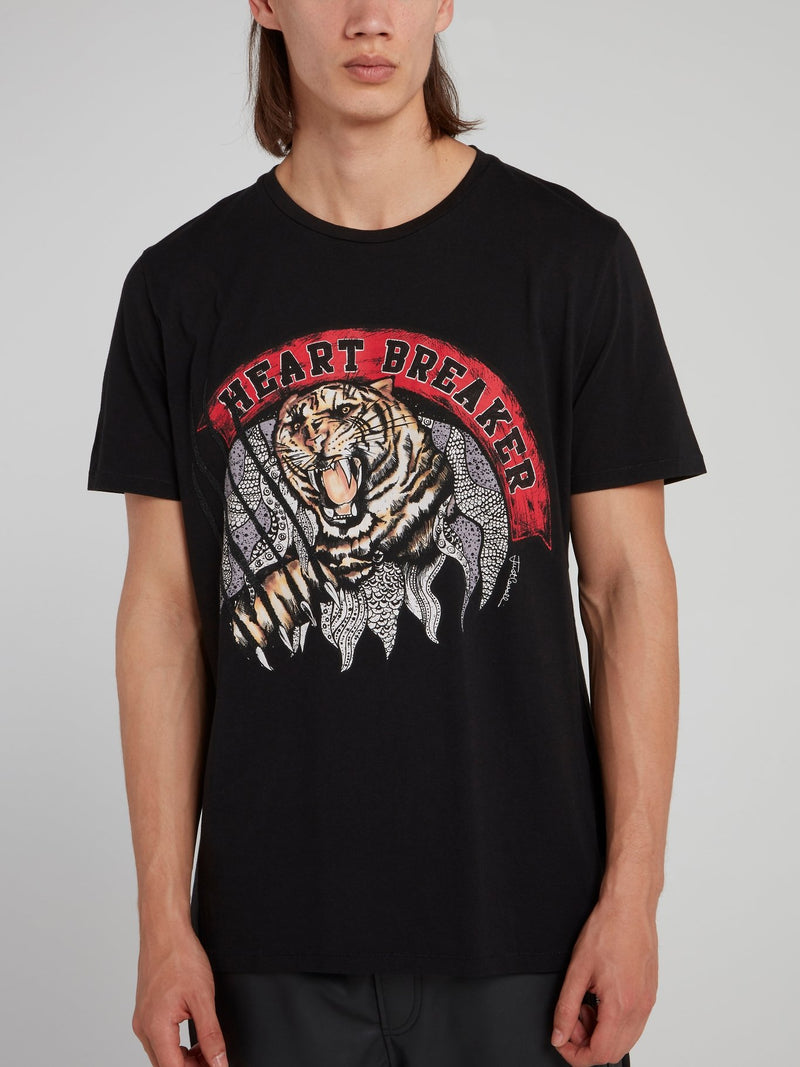 Черная футболка с изображением тигра