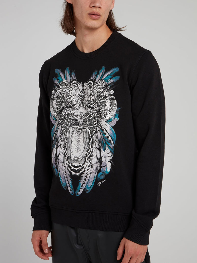 Black Tiger Print Sweatshirt