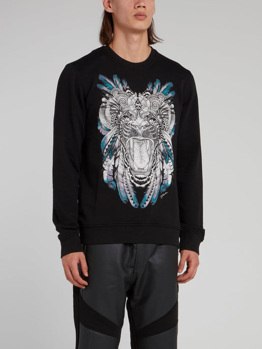 Black Tiger Print Sweatshirt