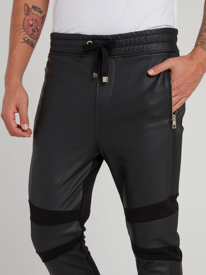 Black Drawstring Leather Trousers