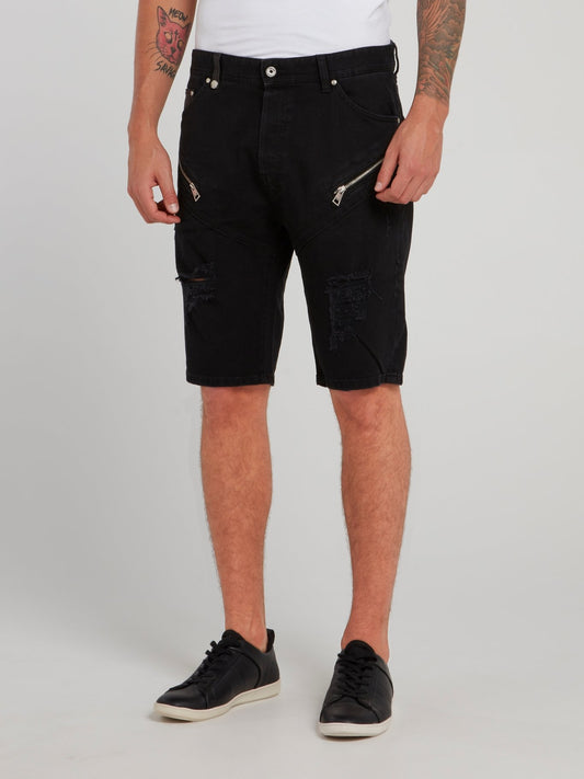 Black Zipper Embellished Shorts