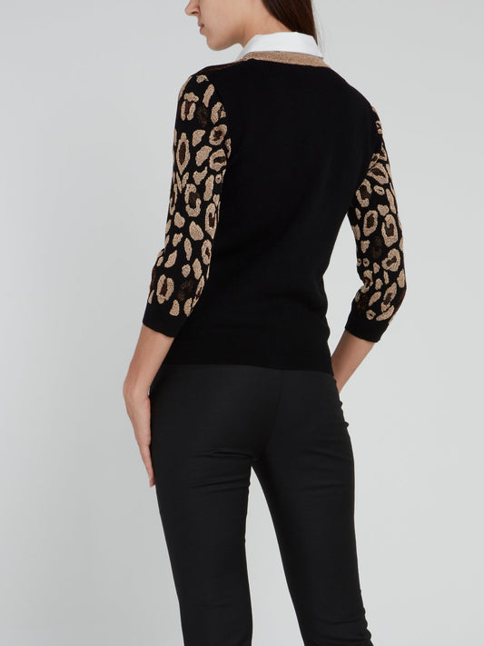 Gold Patterned Knit Pullover