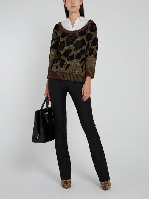 Gold Glitter Fabric Leopard Pullover