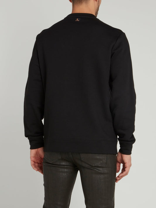 Black Studded Logo Woven Sweatshirt