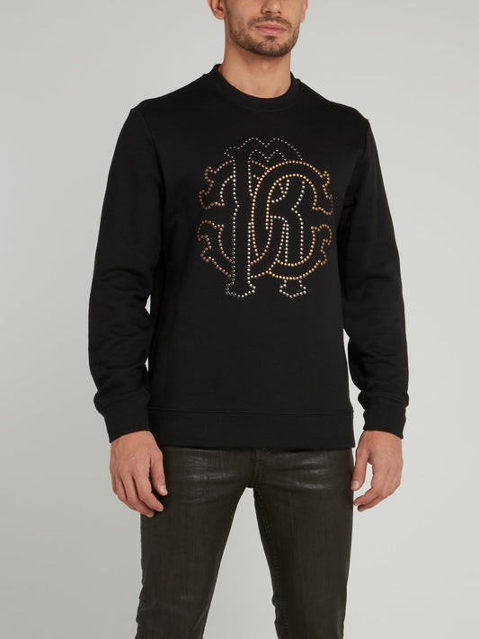 Black Studded Logo Woven Sweatshirt