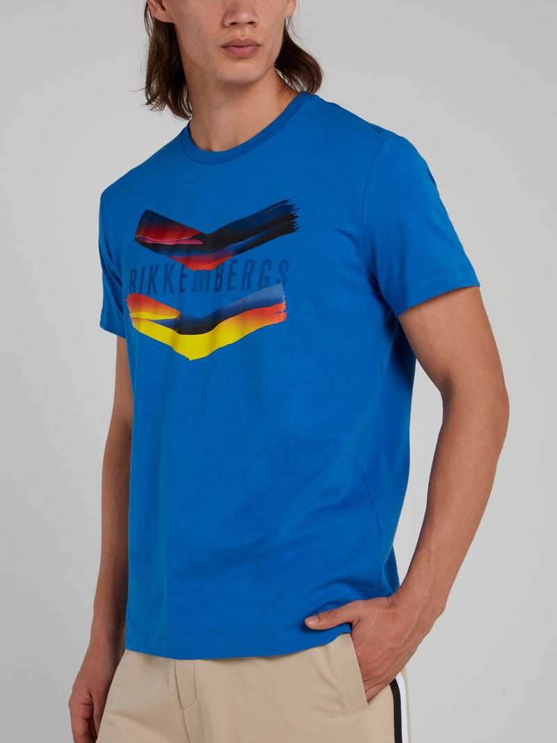 Blue Chevron Print Logo T-Shirt