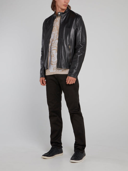 Black Clasp Neck Leather Jacket