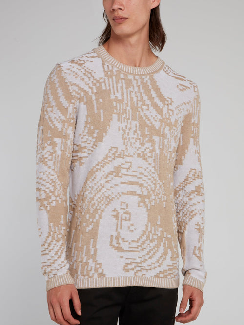 Beige Patterned Ribbed Sweater