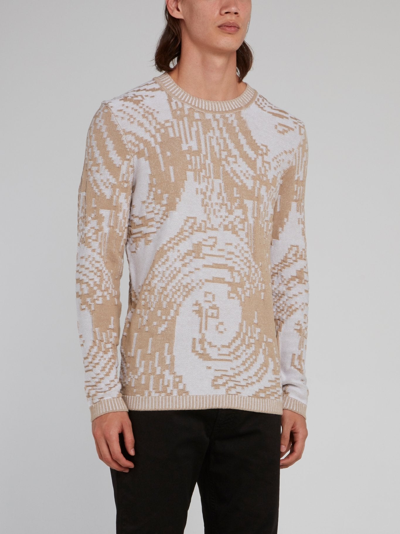 Beige Patterned Ribbed Sweater