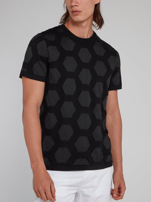 Black Hexagon Pattern Knitted Shirt