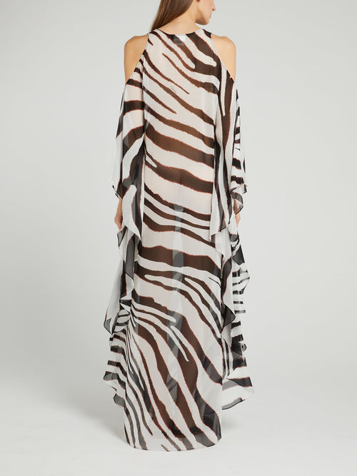 Zebra Effect Flounce Maxi Dress