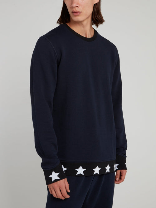 Navy Star Print Edge Sweatshirt