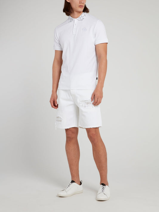 White Embellished Distressed Shorts