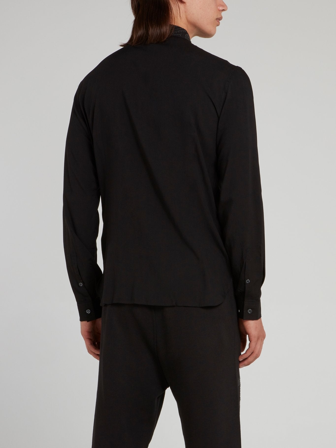 Black Micro-Stud Long Sleeve Shirt