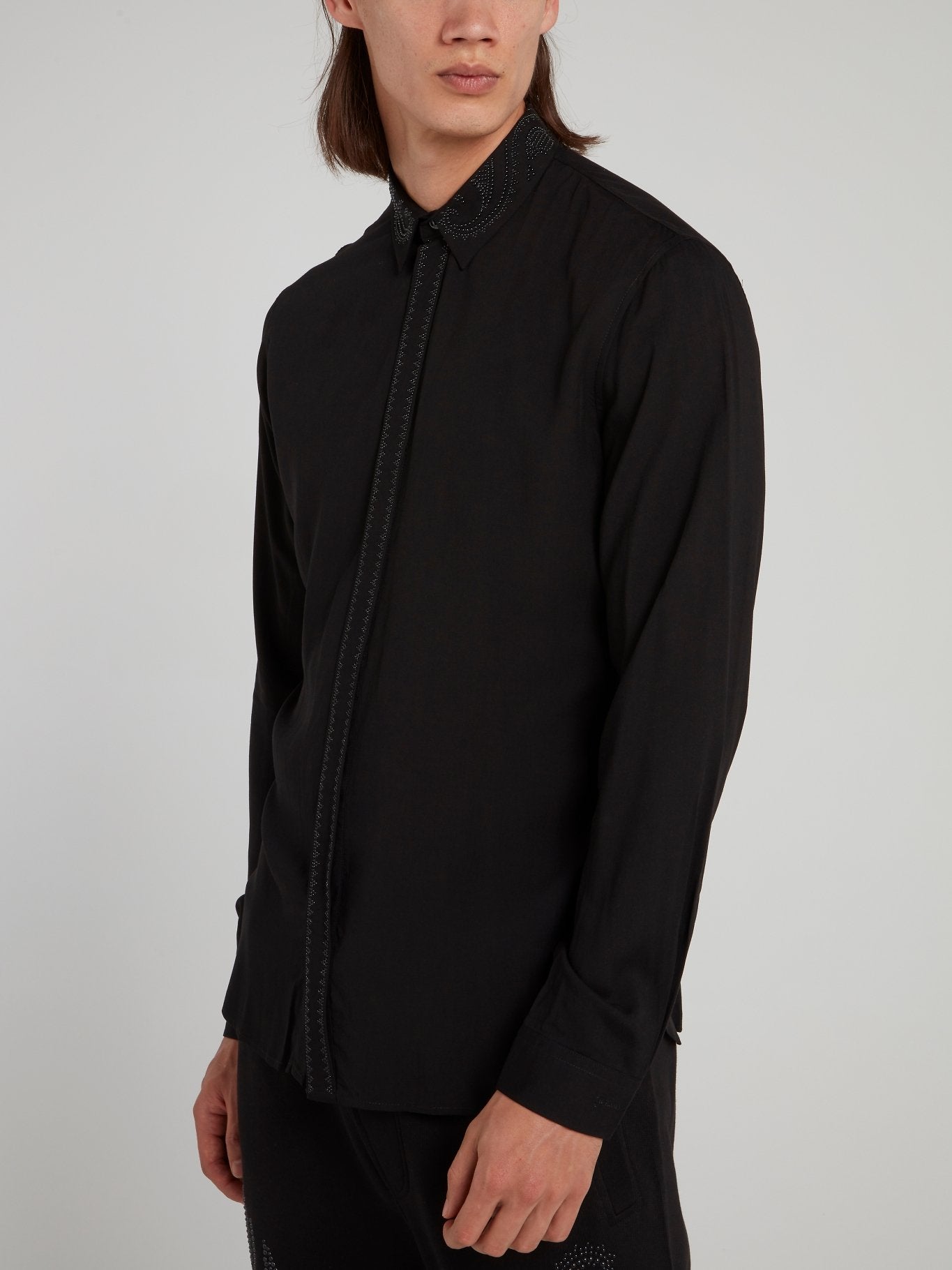 Black Micro-Stud Long Sleeve Shirt