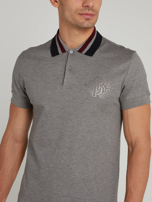 Grey Striped Collar Polo Shirt